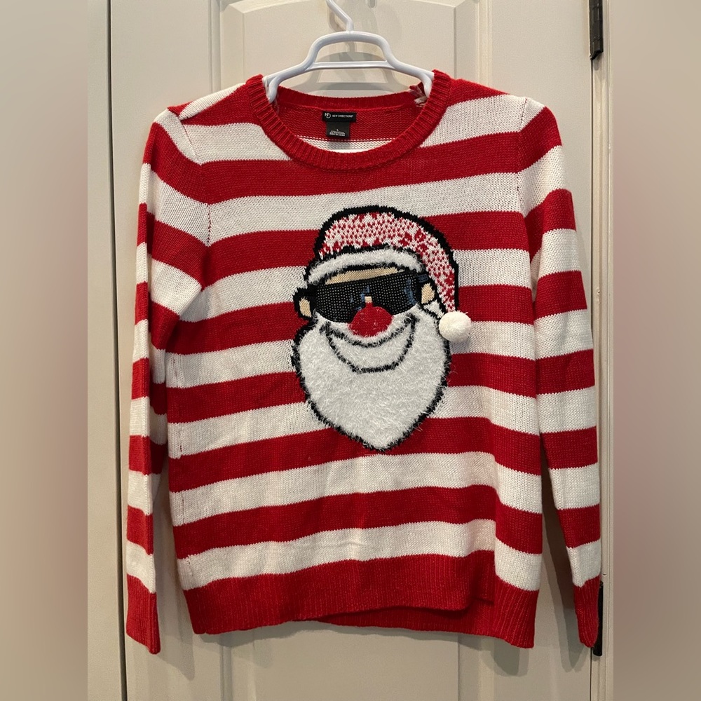 Womens Christmas Sweater Santa with sunshades size Large